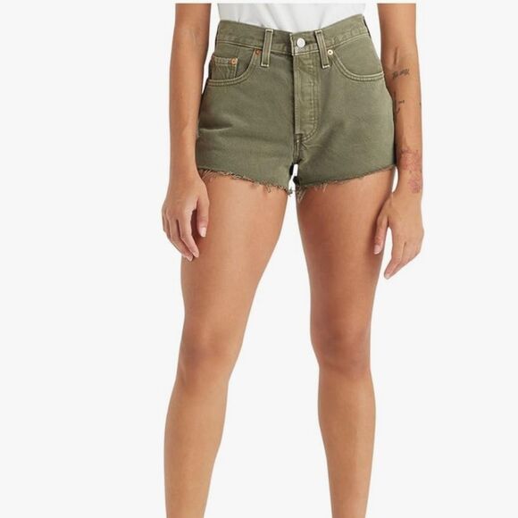 Levi's 501 Green High Rise Button Fly Frayed Hem Jean Shorts - Size 31 - Picture 1 of 13